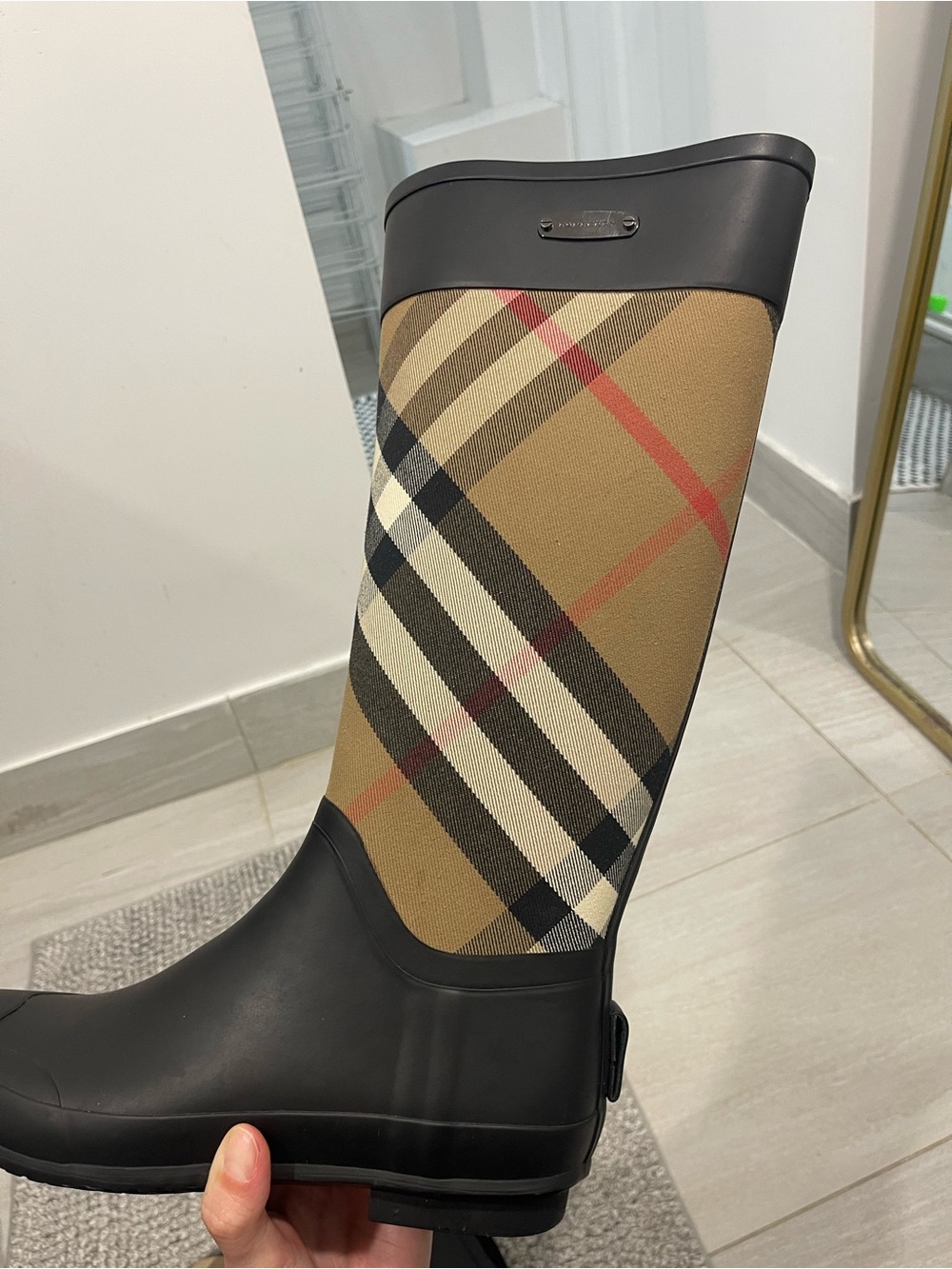 Burberry Nova check tall rain boots rubber size 39 authentic luxury boots - Picture 12 of 16